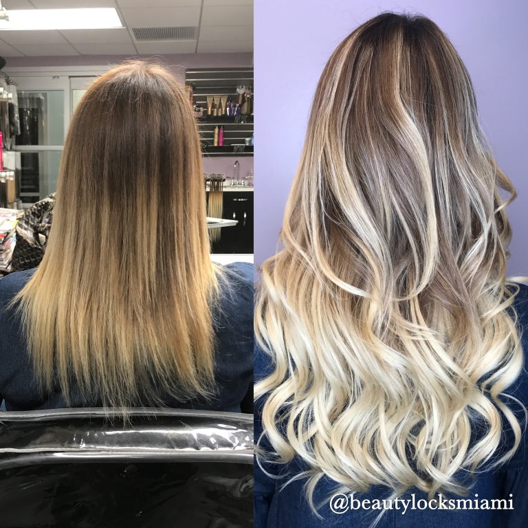 Hair Extensions Coloring Before and After