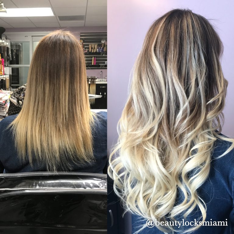 Keratin Hair Extensions Before and After