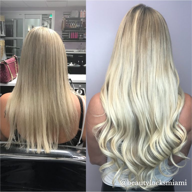 Keratin Blond Hair Extensions Before and After